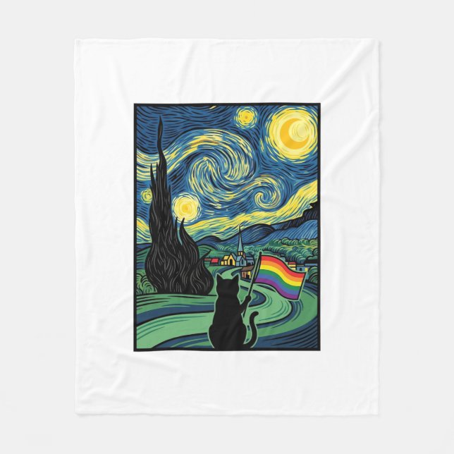 Rainbow Cat Night Landscape Vector Shirt Design_1 Fleece Blanket (Front)