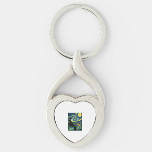 Rainbow Cat Night Landscape Vector Shirt Design_1 Keychain