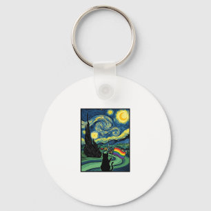 Rainbow Cat Night Landscape Vector Shirt Design_1 Keychain