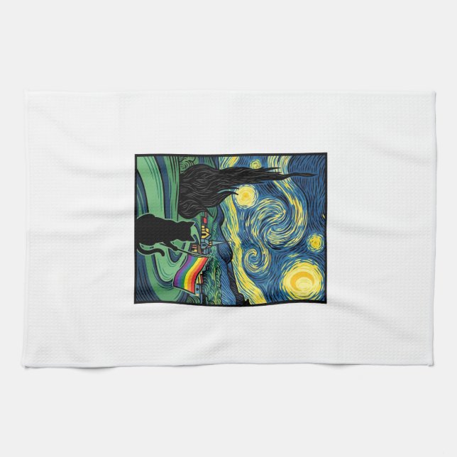 Rainbow Cat Night Landscape Vector Shirt Design_1 Kitchen Towel (Horizontal)