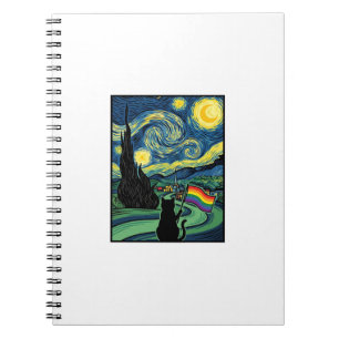 Rainbow Cat Night Landscape Vector Shirt Design_1 Notebook