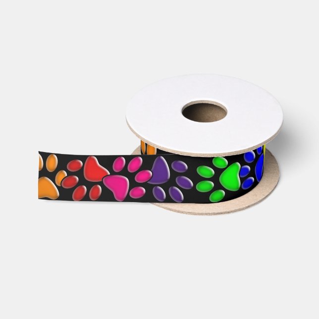 rainbow cat paw prints satin ribbon (Spool)