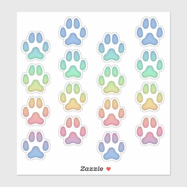 Rainbow Cat Pawprints Animal Tracks Decals (Sheet)