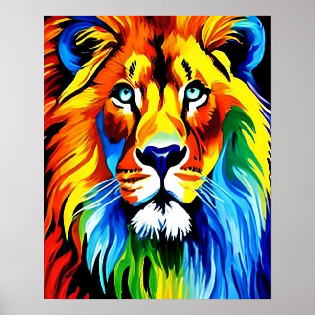 Rainbow Cat, Rainbow Lion Illustration Art Poster (Front)