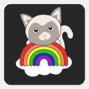 Rainbow Cat Sweet Cats For Kids Siamcat Square Sticker