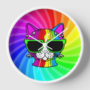Rainbow Cat Twirl Clock
