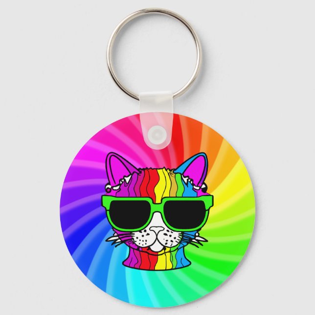 Rainbow Cat Twirl Keychain (Front)