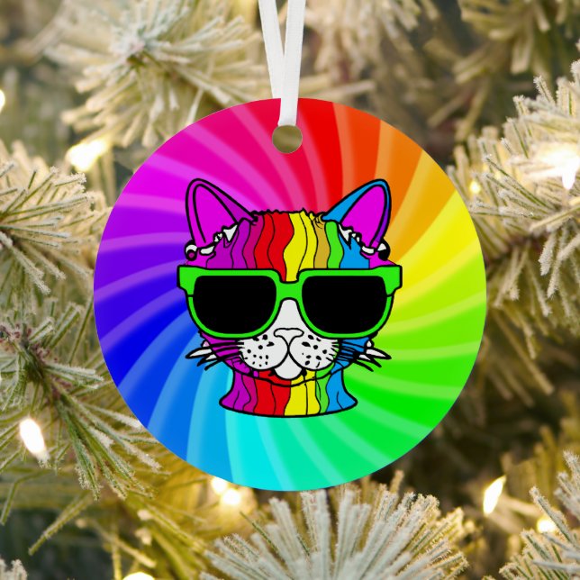 Rainbow Cat Twirl Metal Ornament (Insitu)