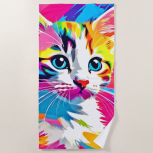 Rainbow Cat: Vivid Portrait Beach Towel