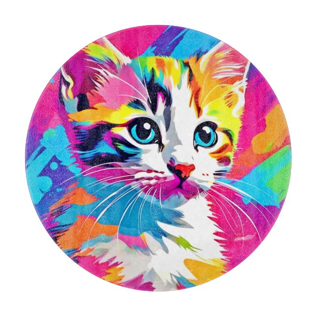 Rainbow Cat: Vivid Portrait Cutting Board (Front)