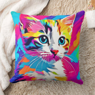 Rainbow Cat: Vivid Portrait Throw Pillow