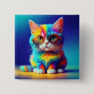 Rainbow Cat with Glasses 2 Inch Square Button