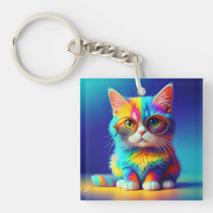 Rainbow Cat with Glasses-47567 Keychain