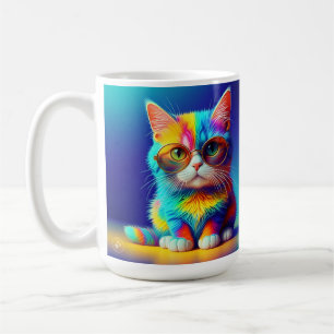 Rainbow Cat With Glasses Portrait-47567 Coffee Mug