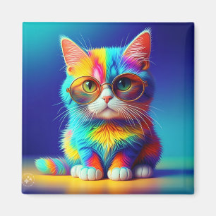 Rainbow Cat With Glasses Portrait-47567 Magnet