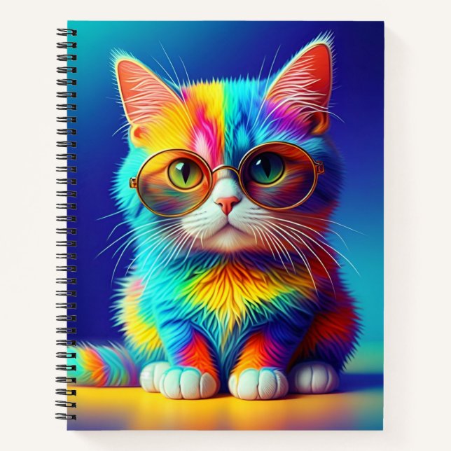 Rainbow Cat With Glasses Portrait-47567 Notebook (Front)