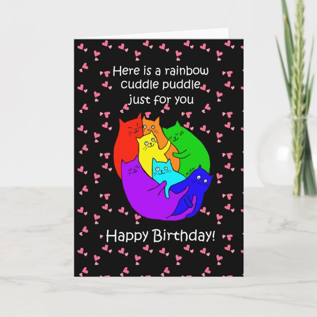 Rainbow Cats Cuddle Puddle Funny Happy Birthday Card (Front)