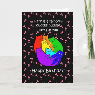 Rainbow Cats Cuddle Puddle Funny Happy Birthday Card
