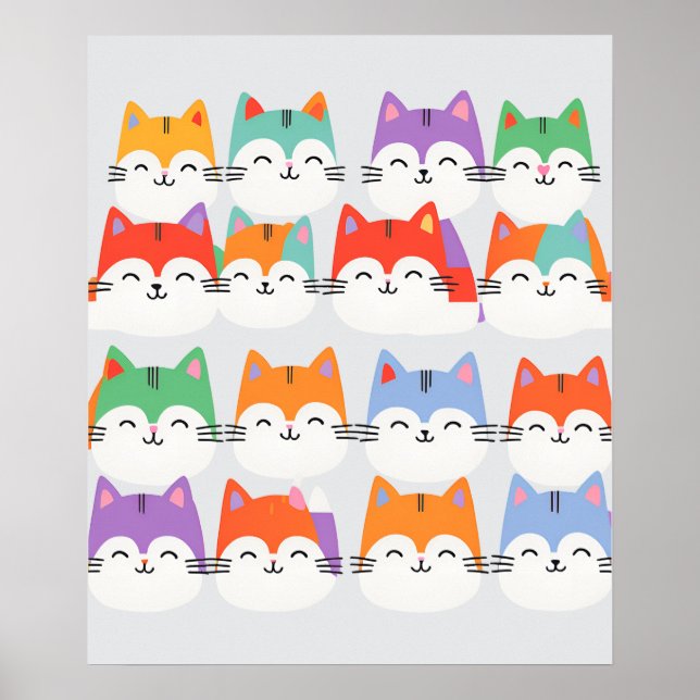 	Rainbow Cats Minimalist Wall Art - Cute Cartoon  (Front)