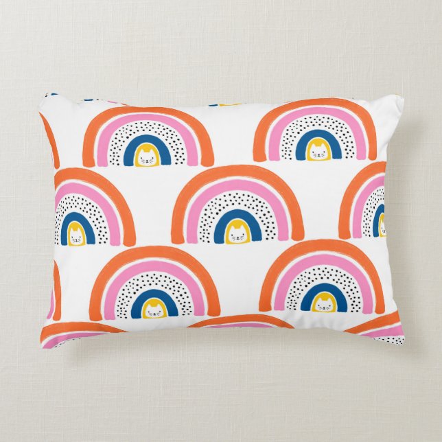 Rainbow cats seamless kids pattern. Cute hand draw Accent Pillow (Front)
