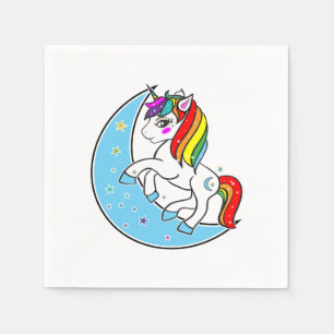 Rainbow Celestial Blue Moon & Stars Unicorn Napkin