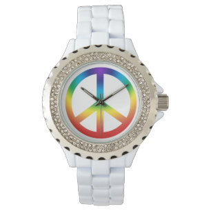 Rainbow / Chakra Colors Peace Sign Watch