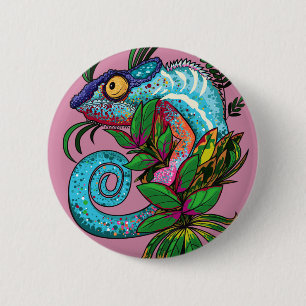 Rainbow Chameleon 2 Inch Round Button