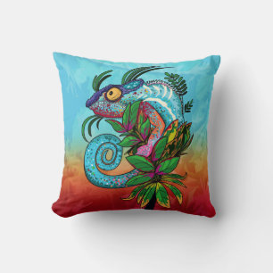 Rainbow Chameleon  Throw Pillow