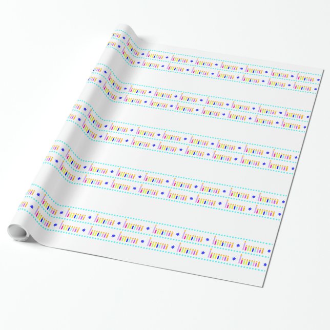 Rainbow Chanukah Menorah Wrapping Paper (Unrolled)