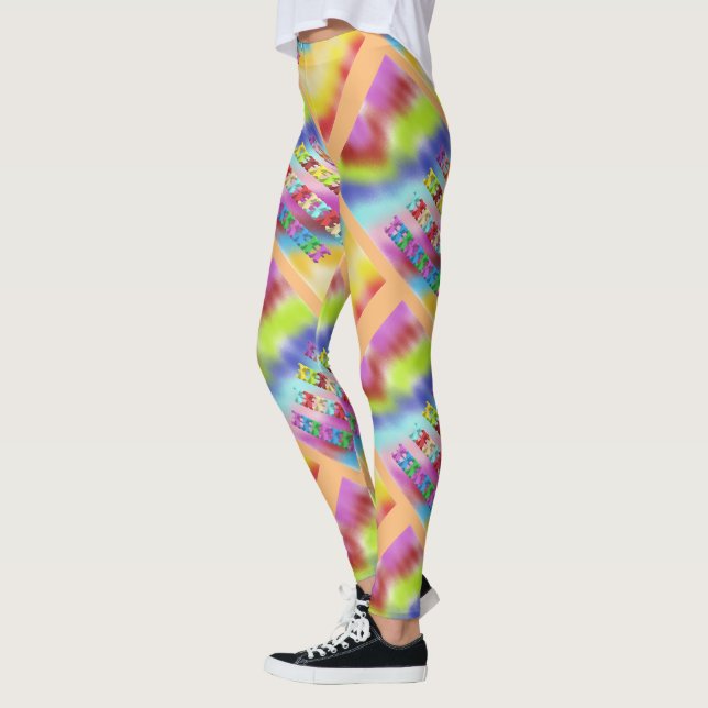 Rainbow check patterned shimmer for Ladies Leggings (Left)
