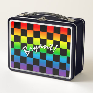 Rainbow Checkered Retro 80's Style Personalized Metal Lunch Box