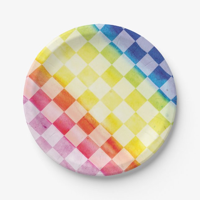 Rainbow Checkers - Paper Plates (Front)