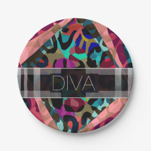 Rainbow Cheetah Diva Paper Plate