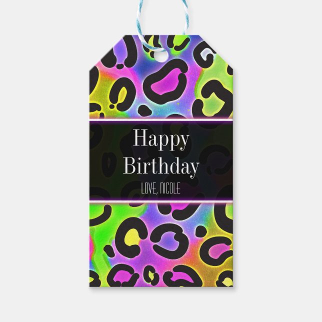 Rainbow Cheetah Leopard Birthday Party Gift Tag (Front)