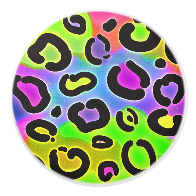 Rainbow Cheetah Leopard Print Colourful Bright Ceramic Knob (Front)