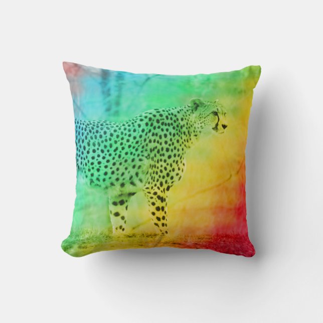 Rainbow Cheetah Throw Pillow (Front)