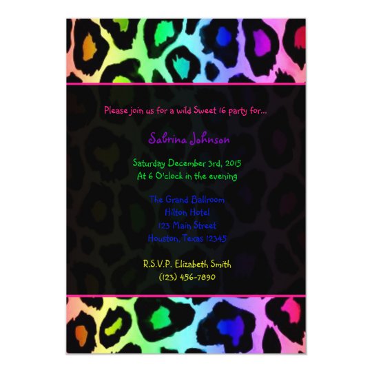 Rainbow Cheetah Wild Sweet 16 Birthday Party Card