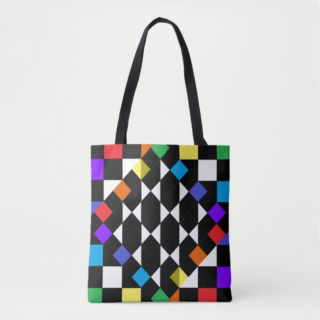 Rainbow Chequerboard Fashion Beach Picnic Totes (Front)