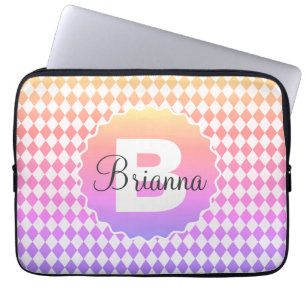 Rainbow Chequerboard with Monogram Name Laptop Sleeve