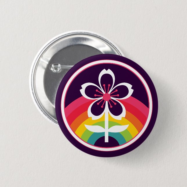 rainbow cherry blossom 2 inch round button (Front & Back)
