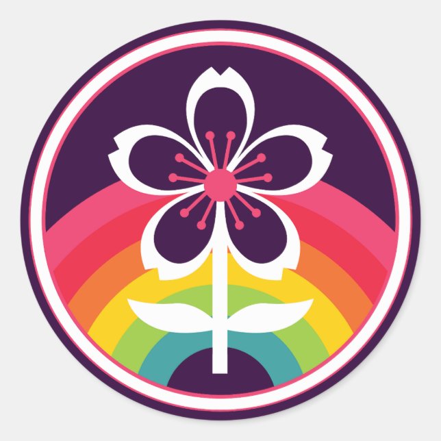 rainbow cherry blossom keychain classic round sticker (Front)