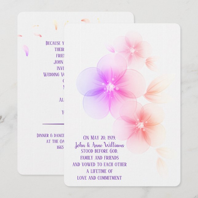 Rainbow Cherry Blossom Wedding Invitation (Front/Back)