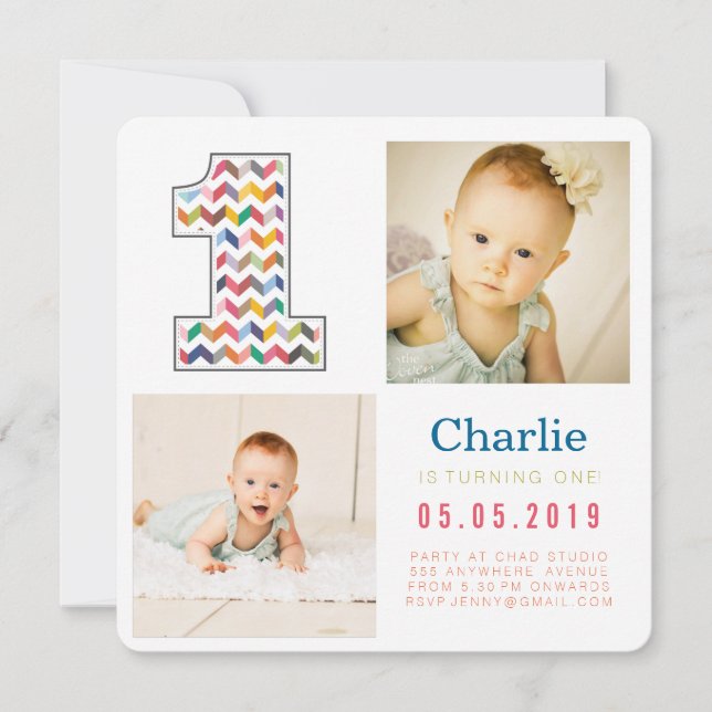 Rainbow Chevron 1er Cartes photos d'anniversaire (Devant)