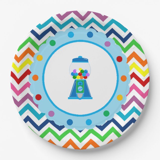 Rainbow Chevron Gumball party plates (Front)