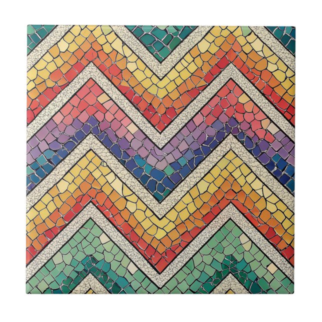 Rainbow Chevron Mosaic – Colourful Geometric Tile (Front)