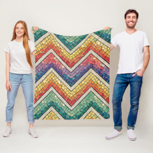 Rainbow Chevron Mosaic – Colourful Geometric Tile Fleece Blanket