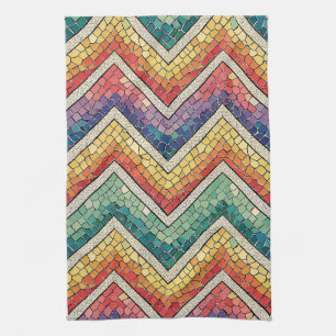 Rainbow Chevron Mosaic – Colourful Geometric Tile Kitchen Towel