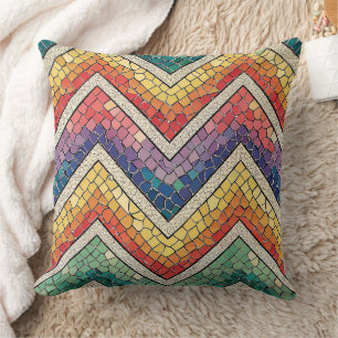 Rainbow Chevron Mosaic – Colourful Geometric Tile Throw Pillow