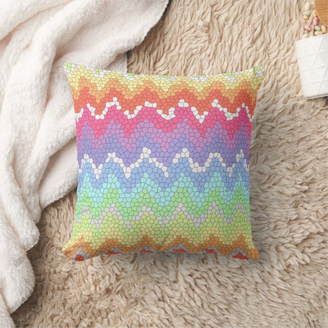 Rainbow chevron Stained glass Colourful Abstract Throw Pillow (Blanket)