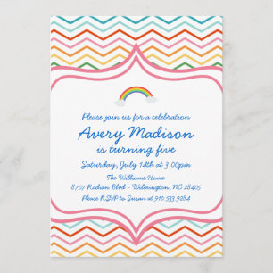 Rainbow Chevron STripe  Modern Birthday Party Invitation